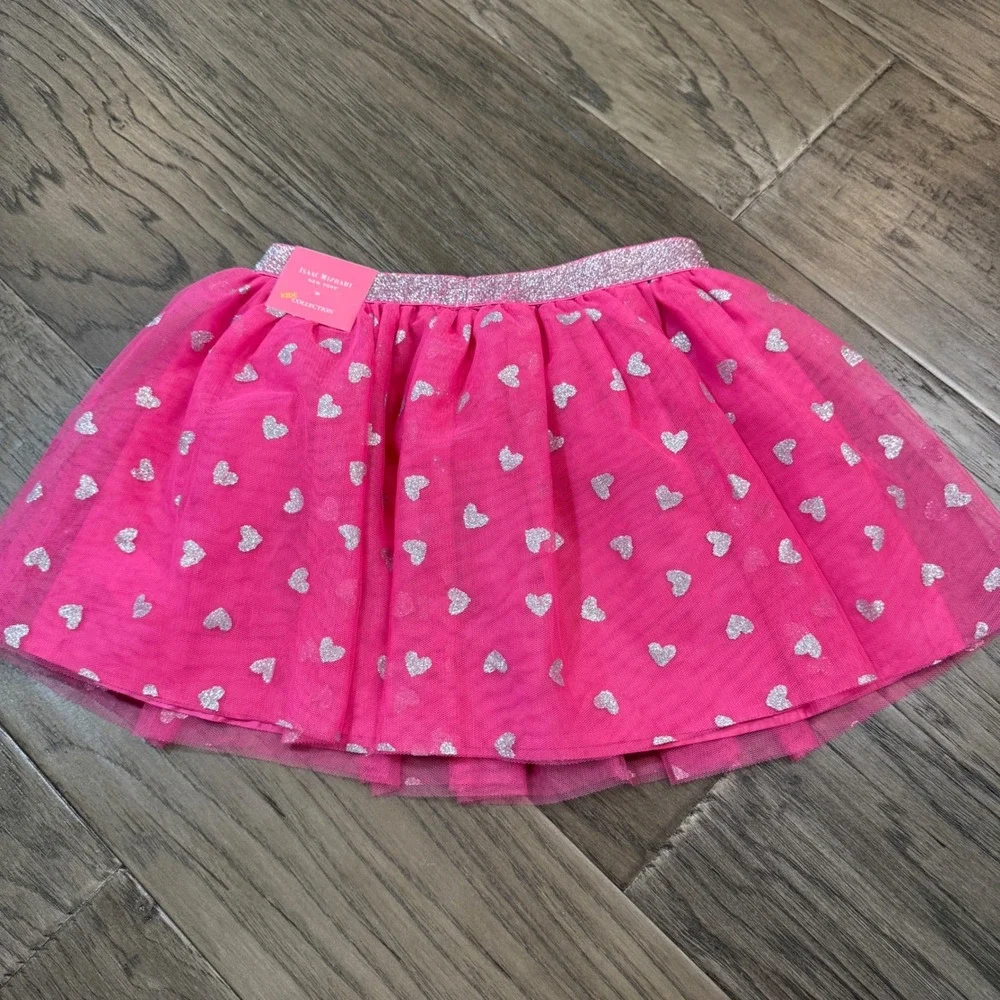 Isaac Mizrahi‎ Pink Tutu Skirt Silver Hearts Glitter Waist Girls Size 5/6